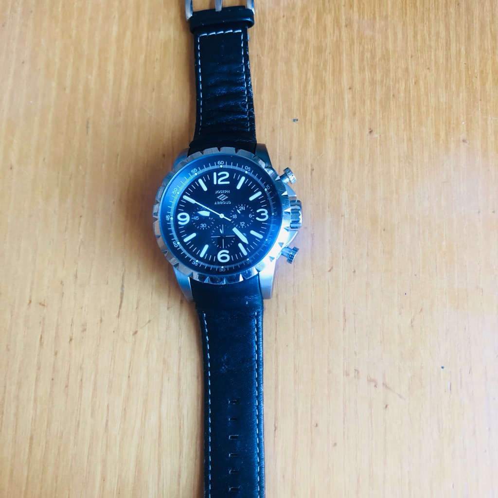 Black And Silver Watch With Leather Strap Black And Silver Watch With Leather Strap